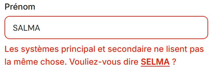 Un prénom lu différemment par les deux systèmes, avec l'autre lecture proposée