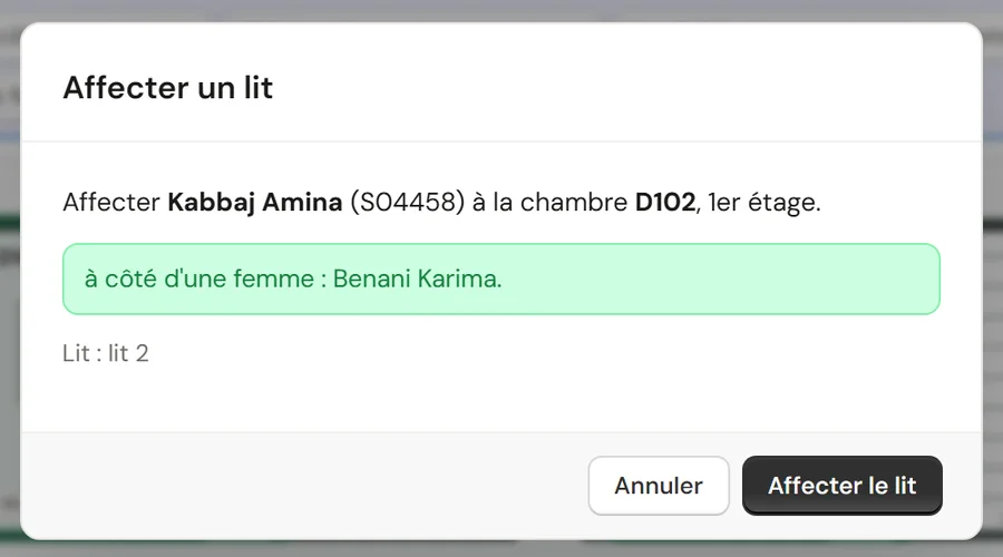 La fenêtre Affecter un lit